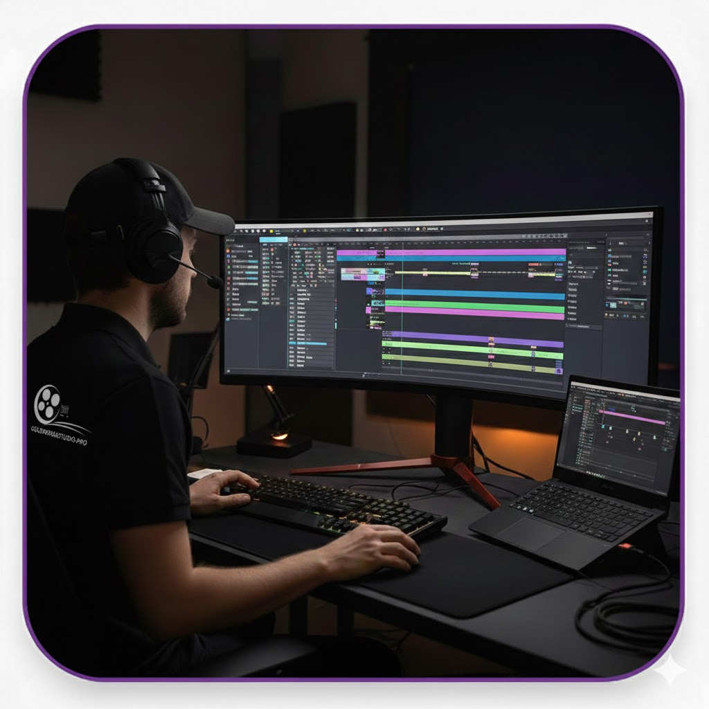 Режисер-монтажу за робочим місцем (ASUS ROG Strix 49 + ASUS Zenbook Duo)